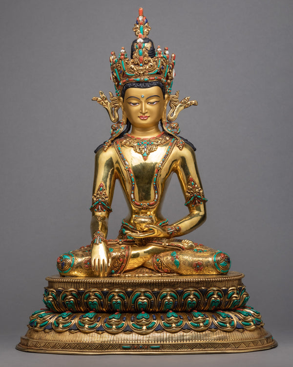 Shakyamuni Buddha With Crown | Plated in 24K Gold | Buddha Statue