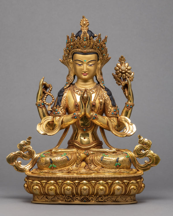 Chenrezig Statue | Plated With Gold Buddhist Sculpture