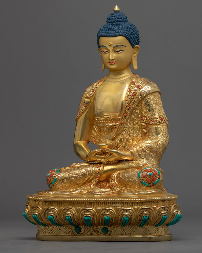 Buddha Amitabha Prayer Sculpture | Gold-Gilded Hand Carved Amitabha Statue