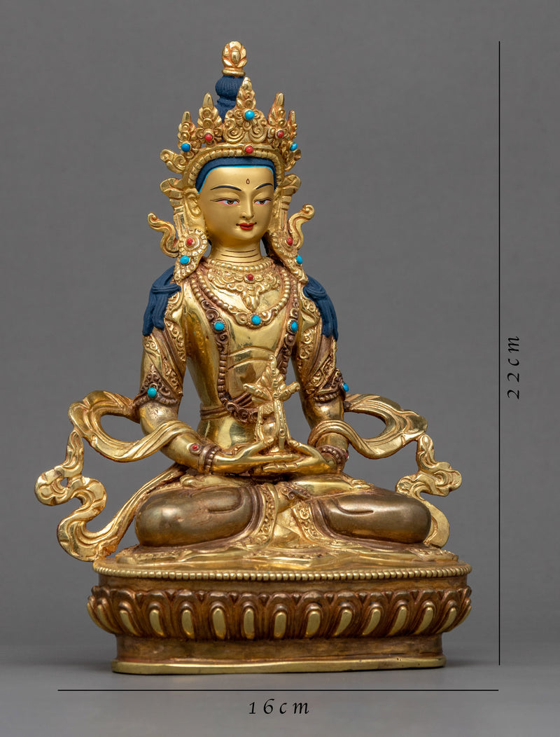 Tibetan Buddha Amitayus Hayagriva Sculpture | Gold Gilded Amitayus Statue For Practice