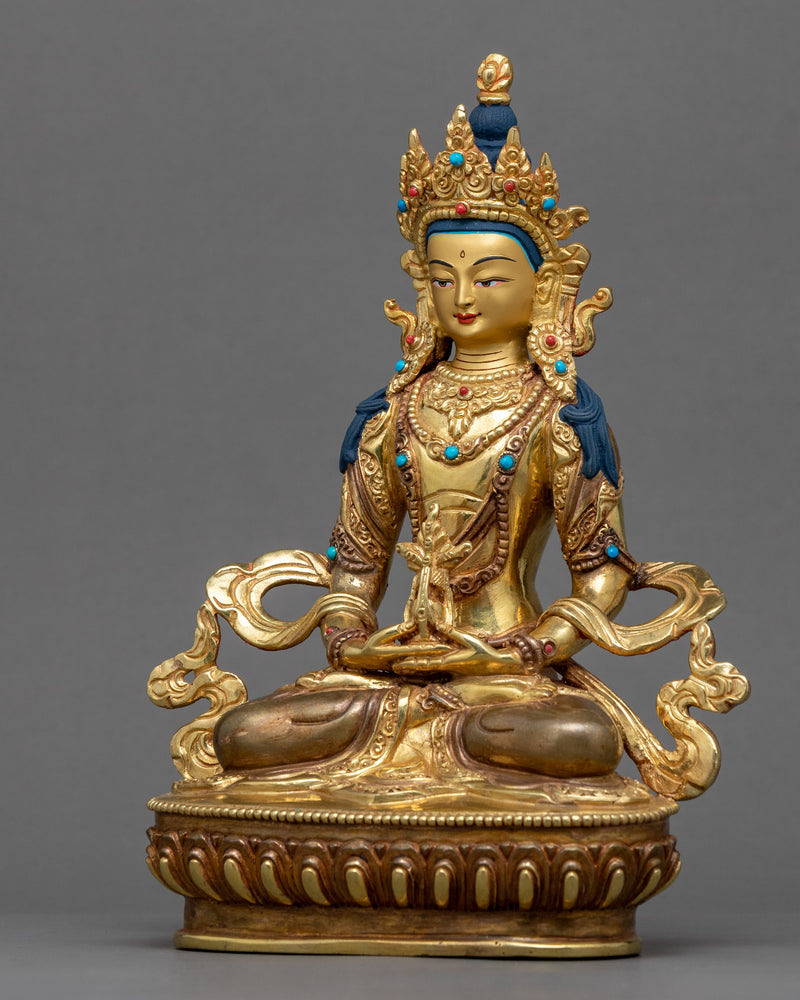 Tibetan Buddha Amitayus Hayagriva Sculpture | Gold Gilded Amitayus Statue For Practice