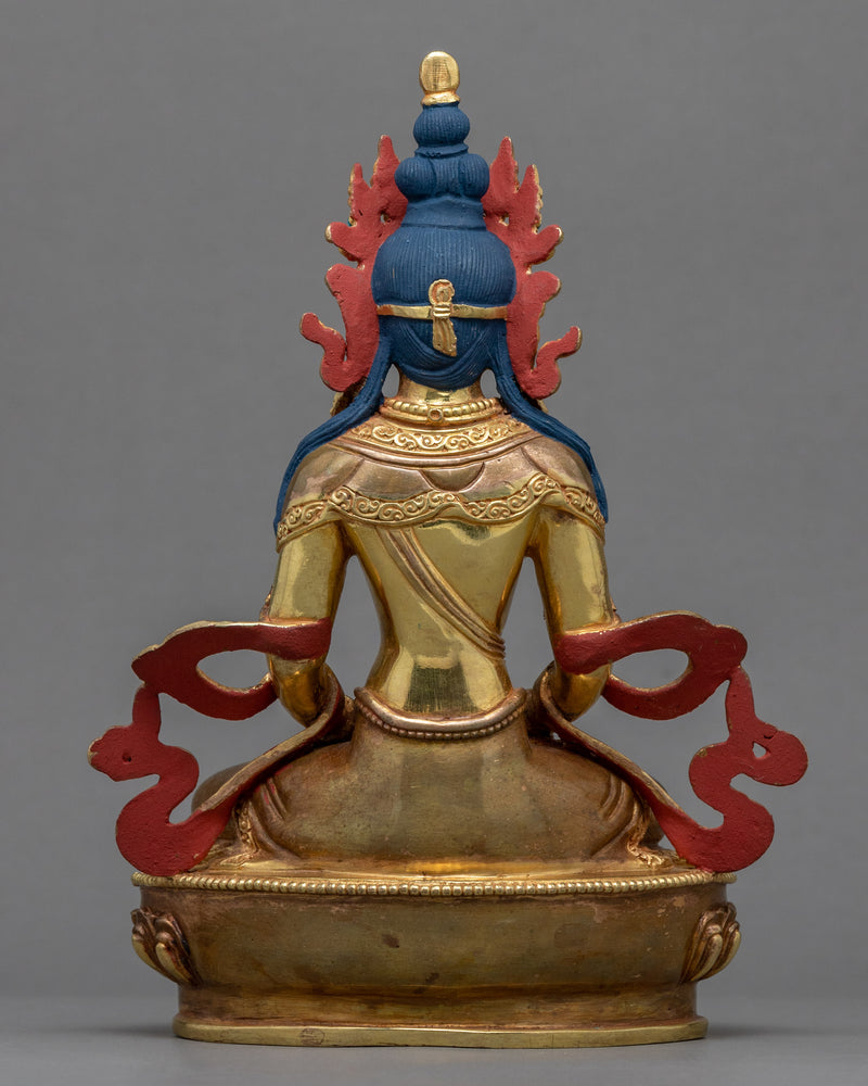 Tibetan Buddha Amitayus Hayagriva Sculpture | Gold Gilded Amitayus Statue For Practice