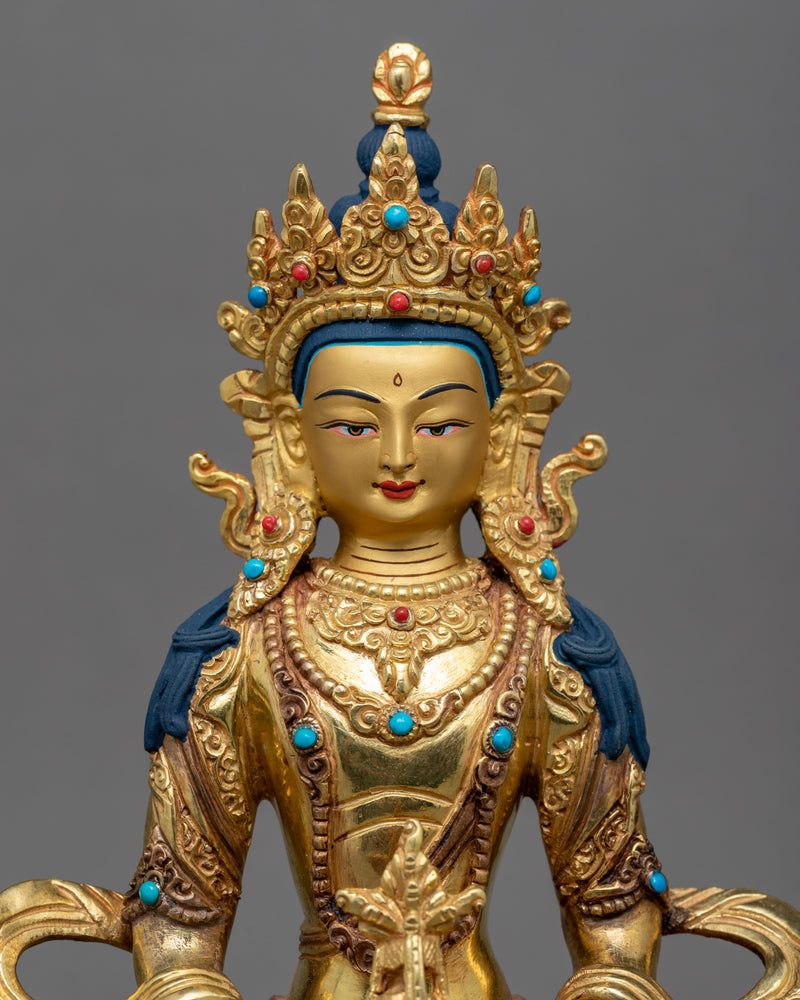 Tibetan Buddha Amitayus Hayagriva Sculpture | Gold Gilded Amitayus Statue For Practice