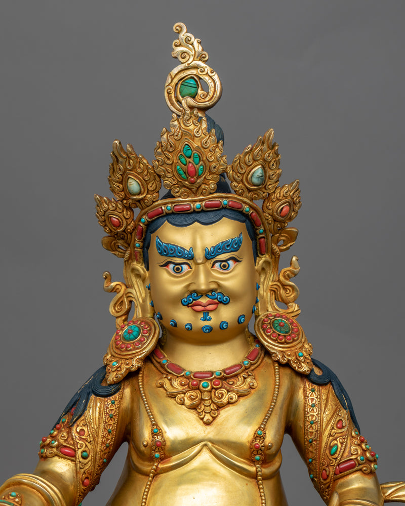 Yellow Jambhala Mantra Sculpture | Tibetan Wealth Deity Statue For Daily Practice