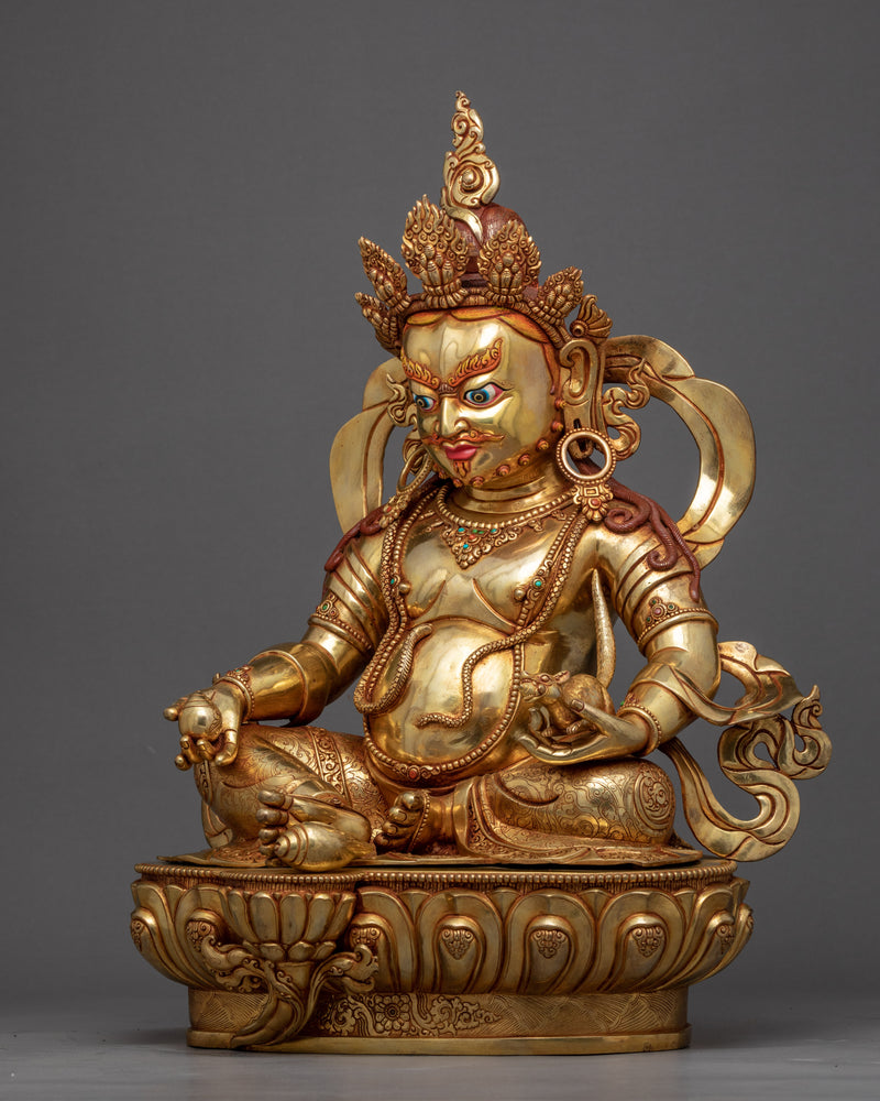 Gold-Gilded Dzambhala Sculpture | 24K Gold Hand Carved Statue