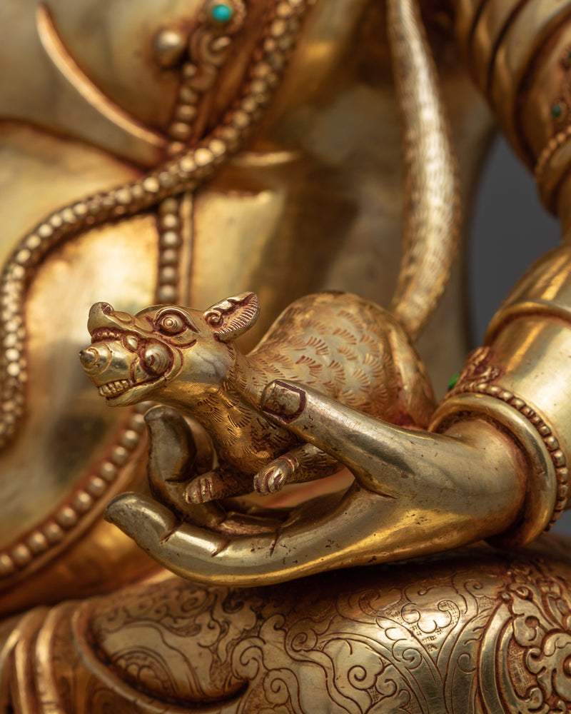 Gold-Gilded Dzambhala Sculpture | 24K Gold Hand Carved Statue