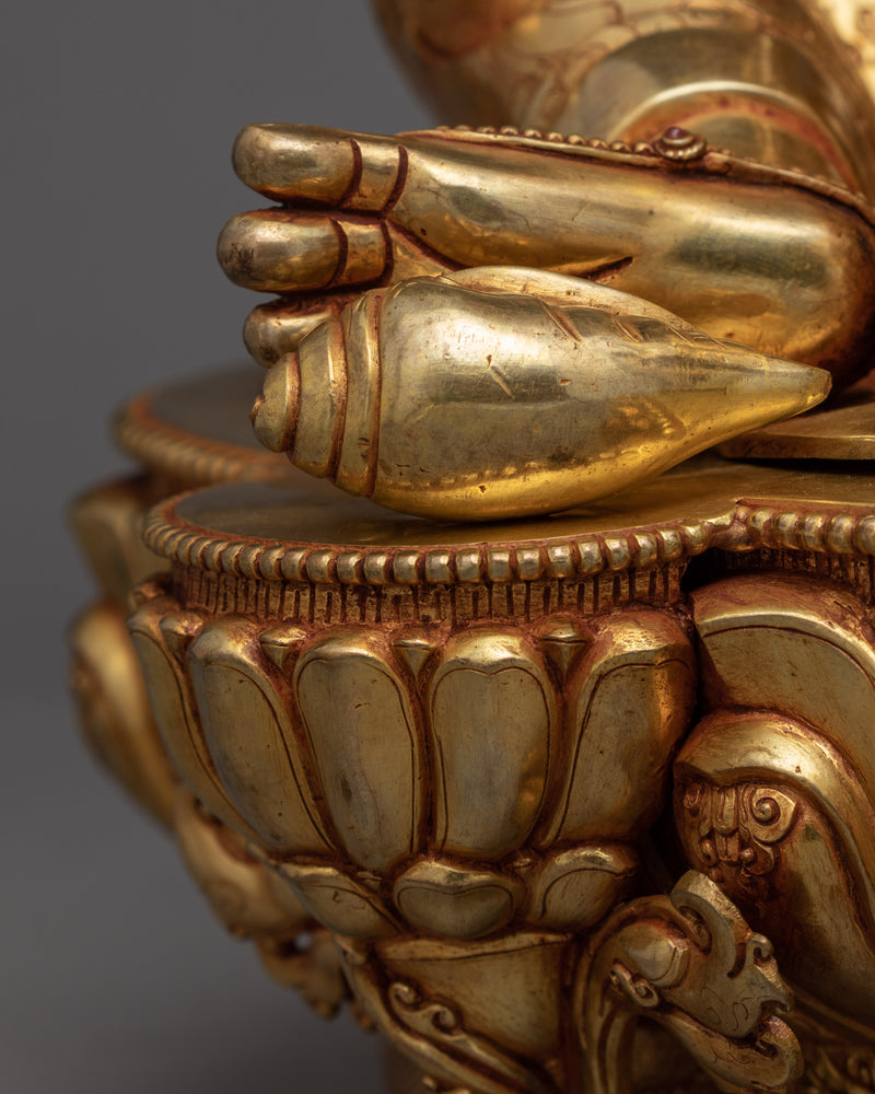 Gold-Gilded Dzambhala Sculpture | 24K Gold Hand Carved Statue