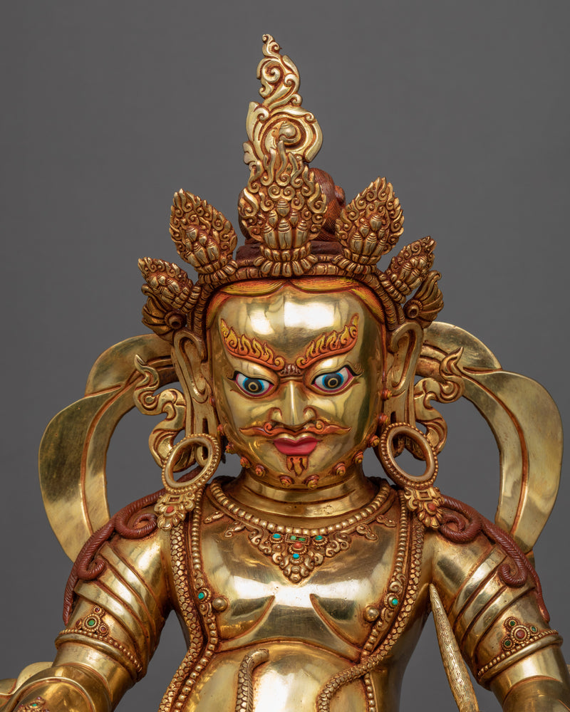 Gold-Gilded Dzambhala Sculpture | 24K Gold Hand Carved Statue