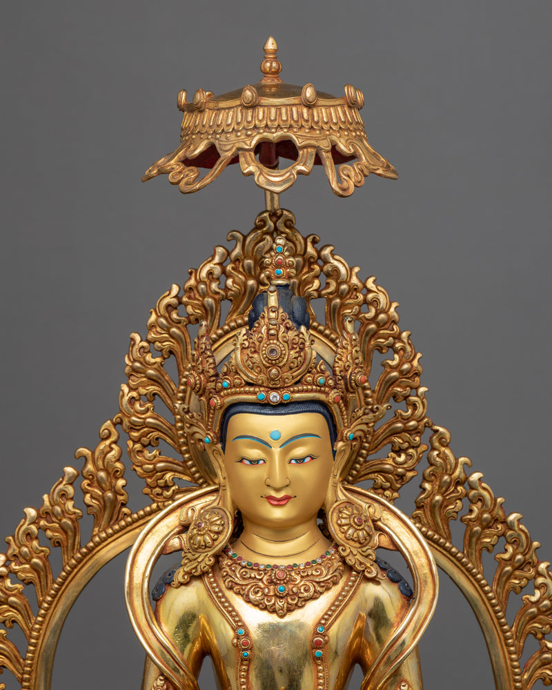 Gold-Gilded Statue For Amitayus Sutra Practice | Traditionally Hand Carved Art