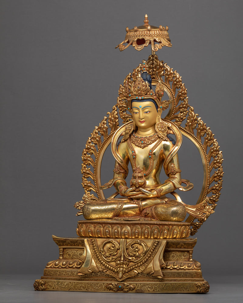 Gold-Gilded Statue For Amitayus Sutra Practice | Traditionally Hand Carved Art