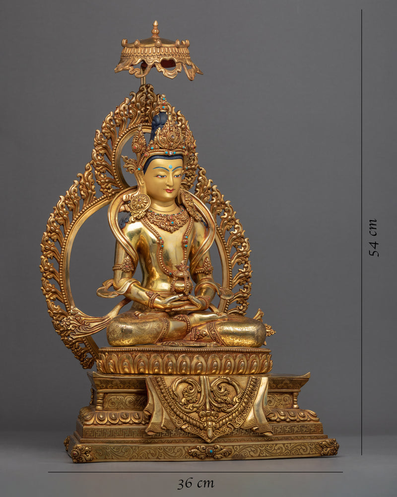 Gold-Gilded Statue For Amitayus Sutra Practice | Traditionally Hand Carved Art