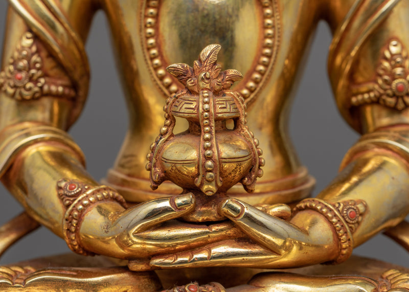 Gold-Gilded Statue For Amitayus Sutra Practice | Traditionally Hand Carved Art