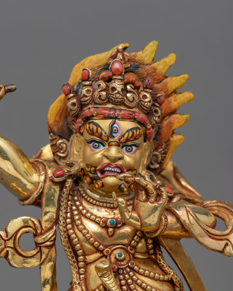 Gold Gilded Vajrapani Face Statue Traditional Himalayan Art