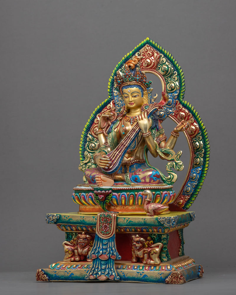 Gold-Gilded Saraswati Statue for Sale | Traditional Goddess Of Wisdom Statue