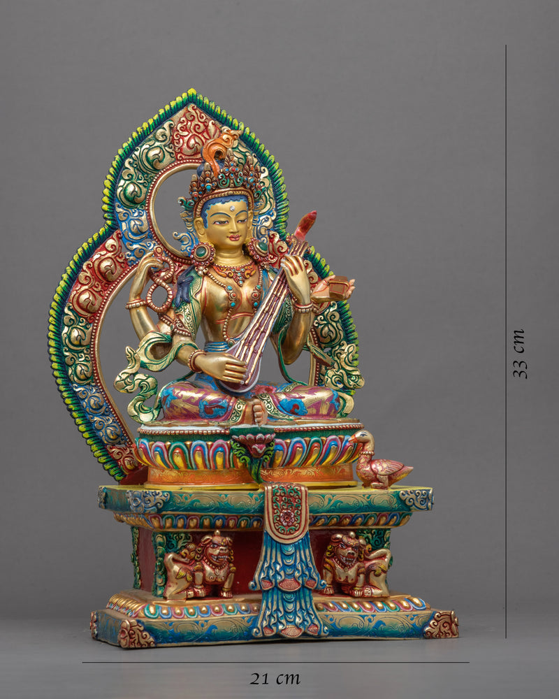 Gold-Gilded Saraswati Statue for Sale | Traditional Goddess Of Wisdom Statue