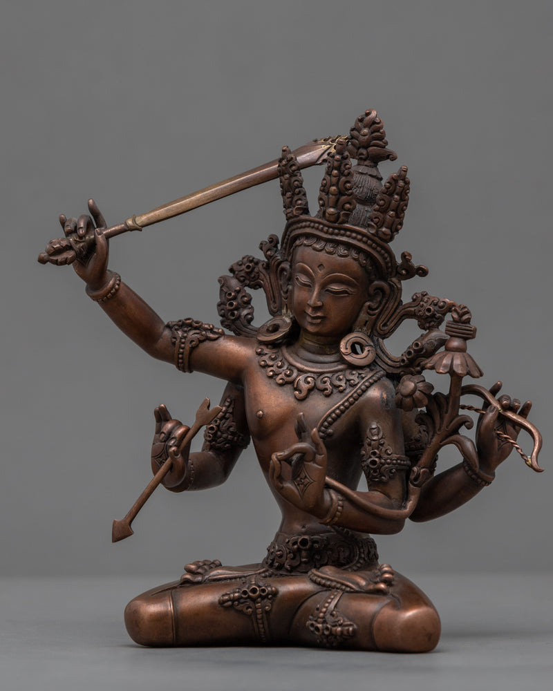 Black Manjushri Mantra Practice Statue | Bodhisattva Of Wisdom Sculpture