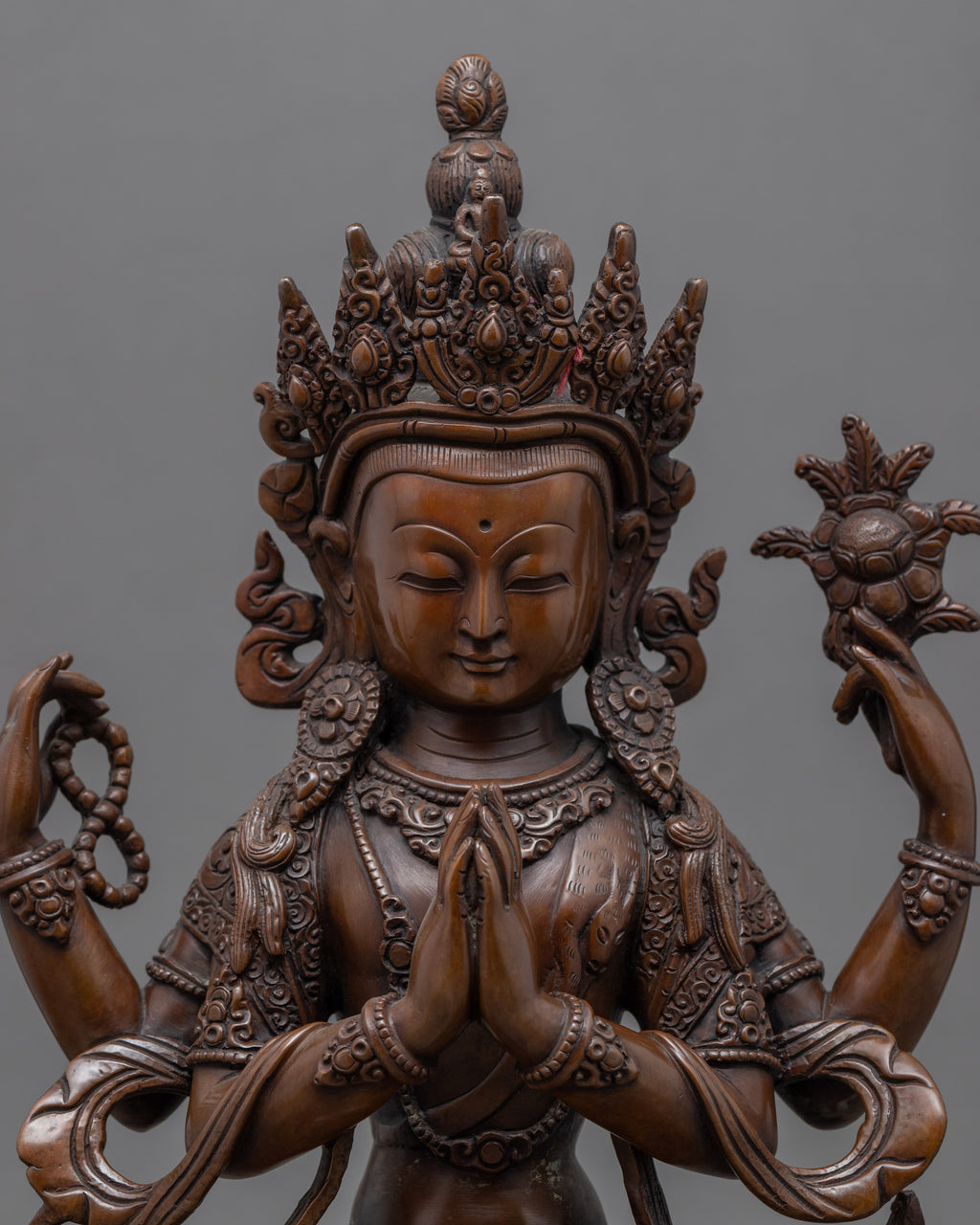 Red Chenrezig Copper Body Statue | Tibetan Bodhisattva Scultpure