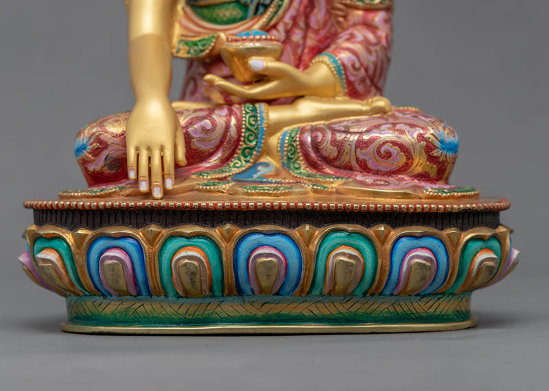 Acrylic Painted Colorful Buddha Statue | Gold-Plated Himalayan Artwork