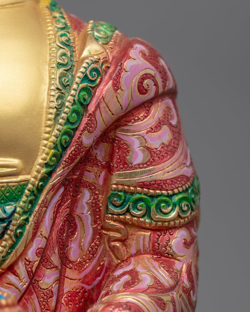 Acrylic Painted Colorful Buddha Statue | Gold-Plated Himalayan Artwork