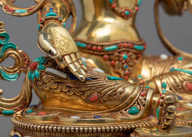 Green Tara Altar Statue | Gold-Gilded Tara Sculpture For Meditation