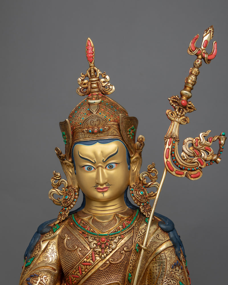 Traditional Guru Rinpoche Tibet Statue | Gold-Plated Himalayan Artwork