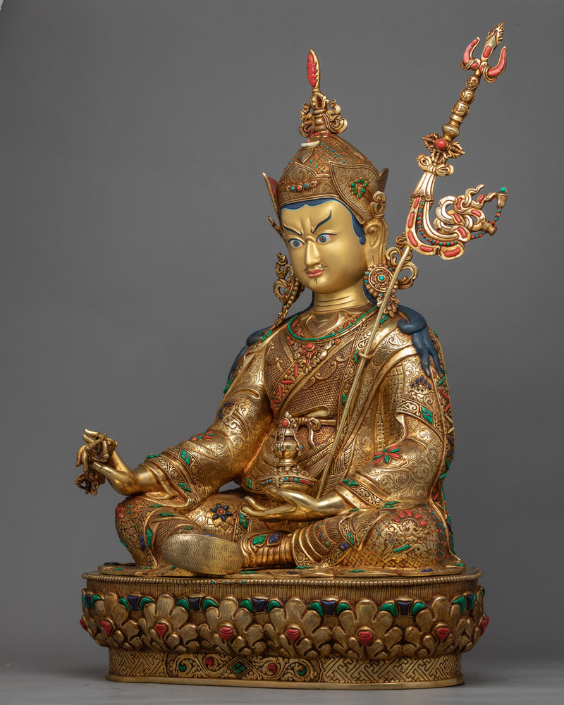 Traditional Guru Rinpoche Tibet Statue | Gold-Plated Himalayan Artwork