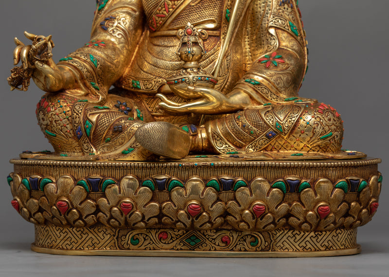 Traditional Guru Rinpoche Tibet Statue | Gold-Plated Himalayan Artwork