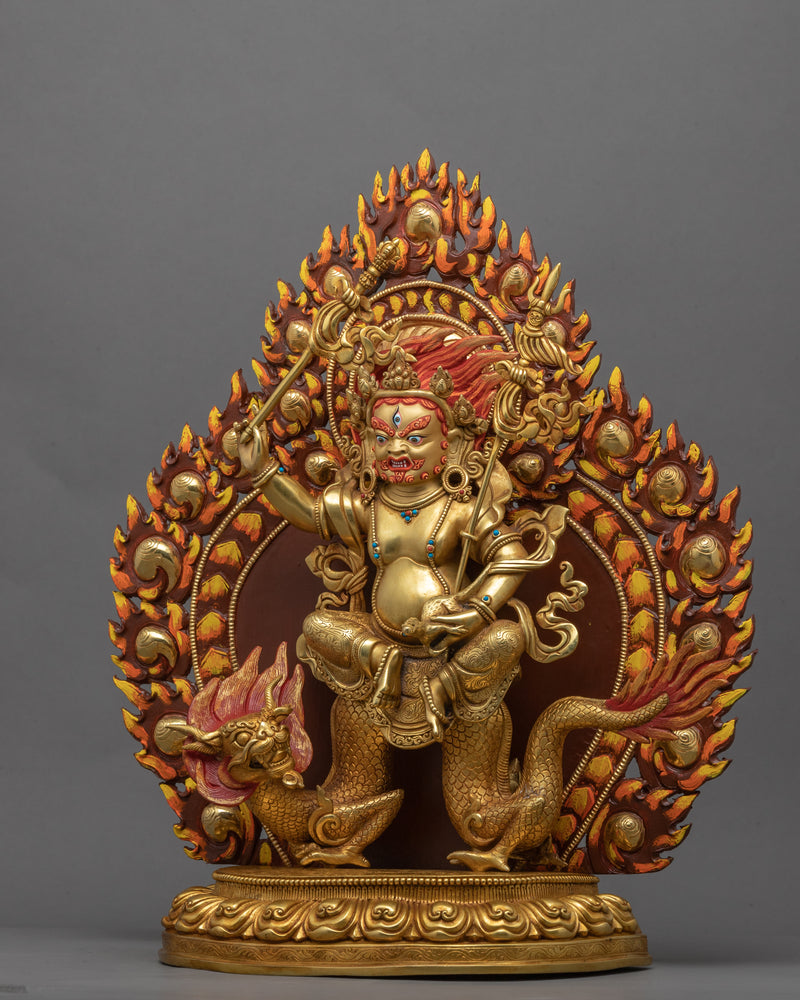 White Jambhala Mantra Sculpture | Gold Plated Himalayan Artwork