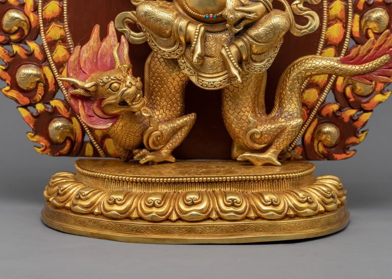 White Jambhala Mantra Sculpture | Gold Plated Himalayan Artwork