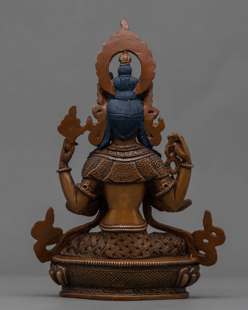 Oxidized Copper Statue For Short Chenrezig Practice | Tibetan Himalayan Bodhisattva Statue