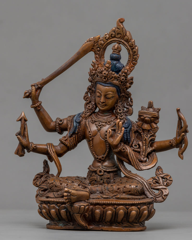 Red Manjushri Copper Statue | Tibetan Buddha Sculpture For Mindfulness