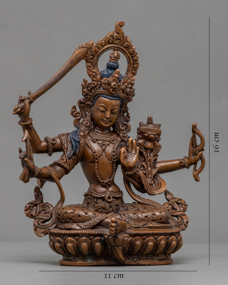 Red Manjushri Copper Statue | Tibetan Buddha Sculpture For Mindfulness