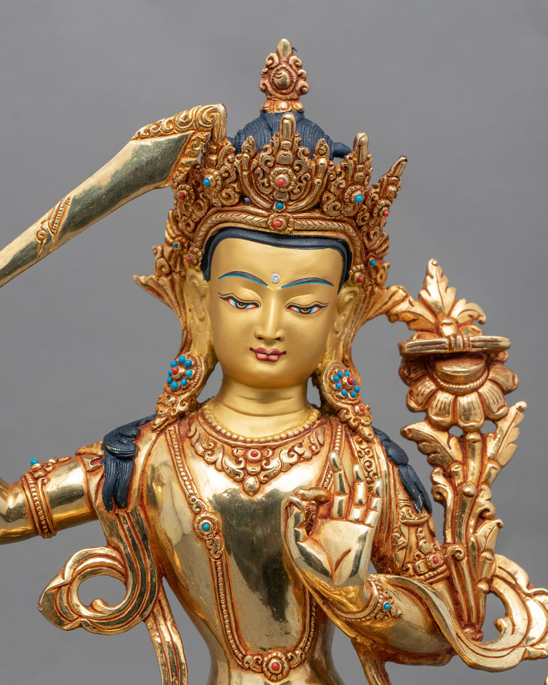 Gold-Gilded Statue For Praise To Manjushri | Buddhist Bodhisattva Of W