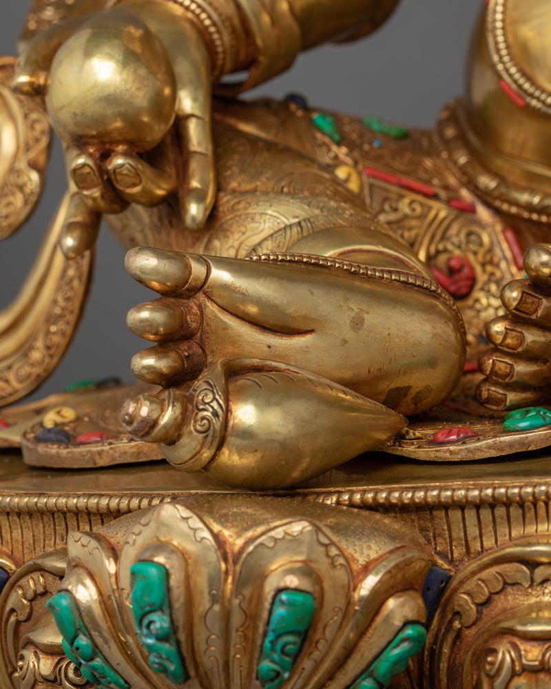 Yellow Dzambhala Mantra Practice Statue | Himalayan Art Style Tibetan Wealth Deity