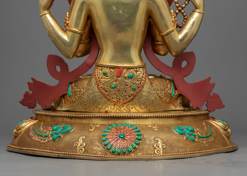 Gold-Gilded Statue For Chenrezig Mantra Tibetan Practice | Traditional Tibetan Art