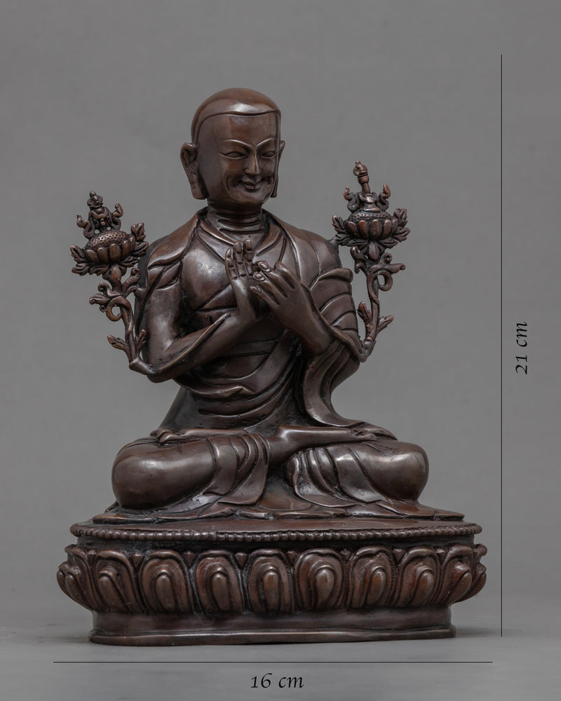 Oxidized Copper Statue For Je Tsongkhapa Mantra Practice | Traditional Tibetan Master Art