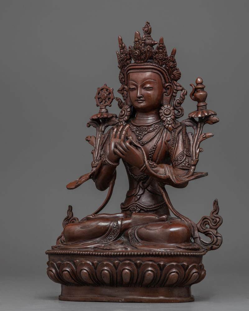 Maitreya The Future Buddha Sculpture | Oxidized Copper Artwork Of Buddhist Deity