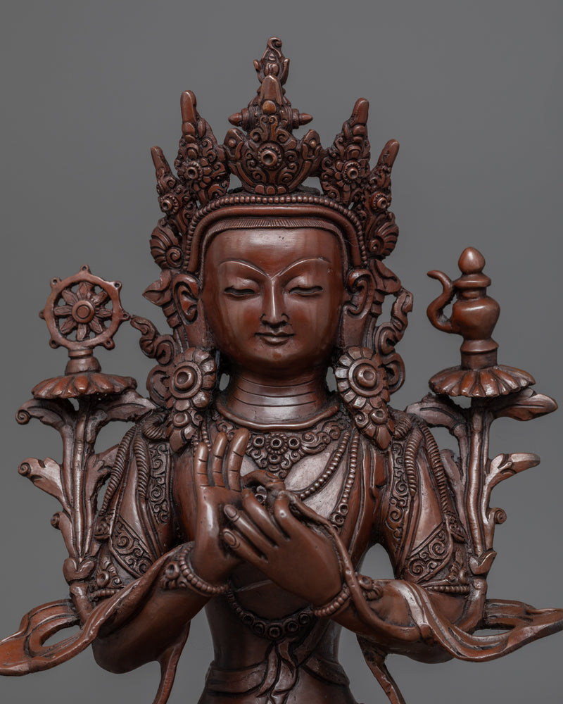 Maitreya The Future Buddha Sculpture | Oxidized Copper Artwork Of Buddhist Deity