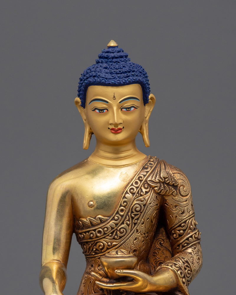 Shakyamuni Buddha Hand Mudra Practice Statue | Gold-Plated Himalayan Artwork