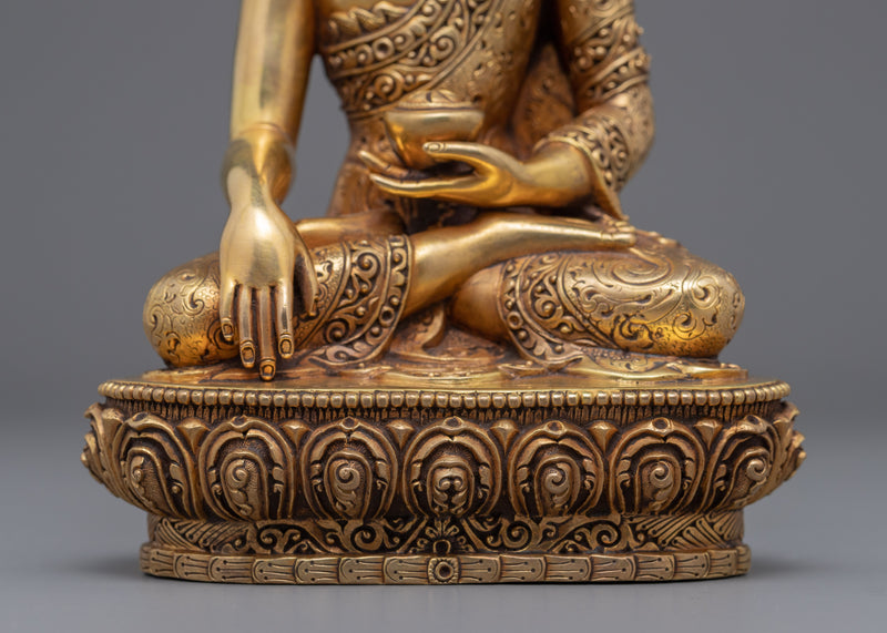 Shakyamuni Buddha Hand Mudra Practice Statue | Gold-Plated Himalayan Artwork