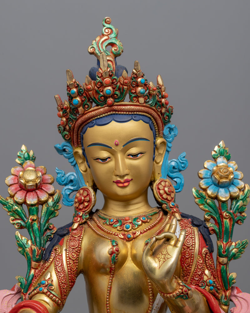 Nepali Princess Tara Gold Statue | Traditional Himalayan Green Tara Sculpture