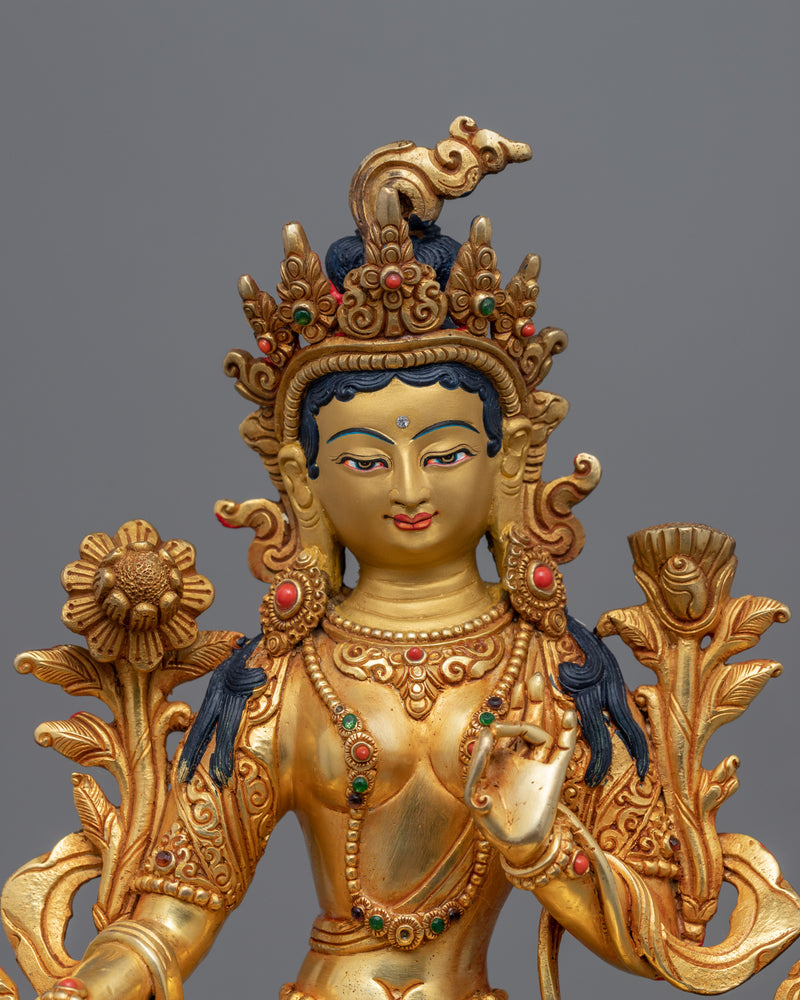 Traditional Tibetan Buddha Tara Mantra Sculpture | Buddhist Mother Tara Seated On Throne