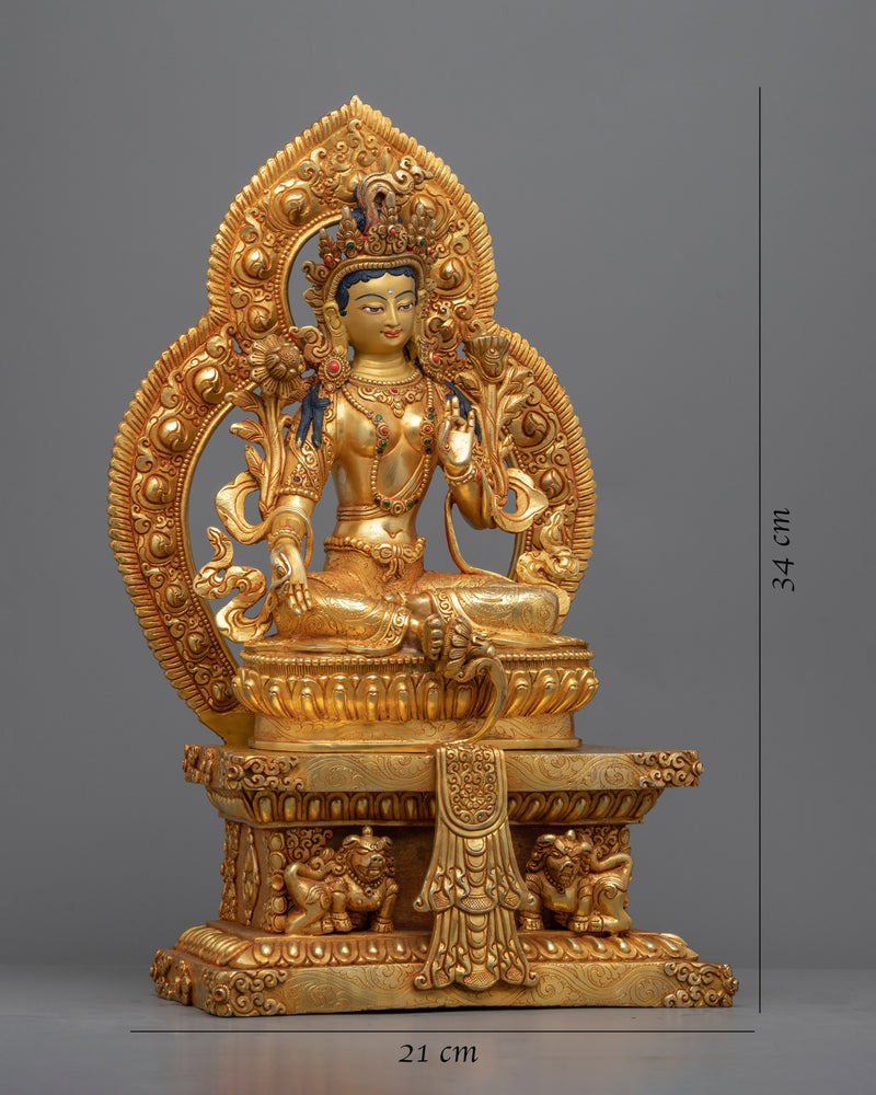 Traditional Tibetan Buddha Tara Mantra Sculpture | Buddhist Mother Tara Seated On Throne