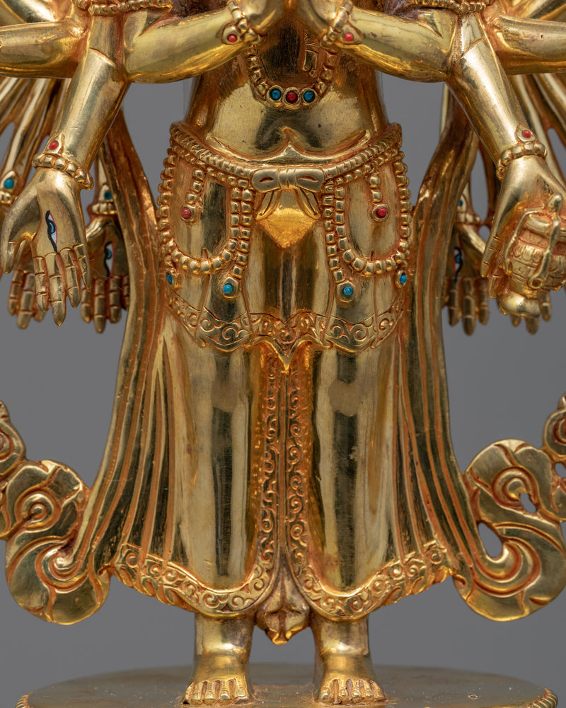 Bodhisattva Avalokiteshvara 1000 Arms Statue | Traditionally Gold-Gilded Chenrezig Figurine