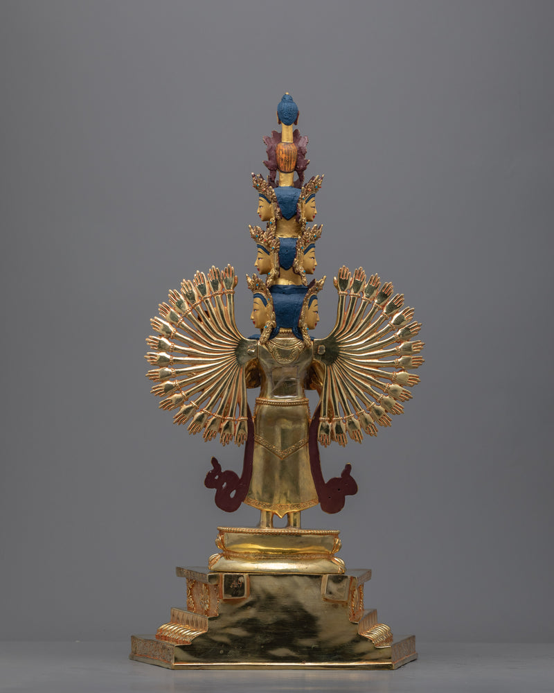 Bodhisattva Avalokiteshvara 1000 Arms Statue | Traditionally Gold-Gilded Chenrezig Figurine