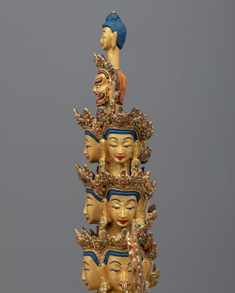 Bodhisattva Avalokiteshvara 1000 Arms Statue | Traditionally Gold-Gilded Chenrezig Figurine