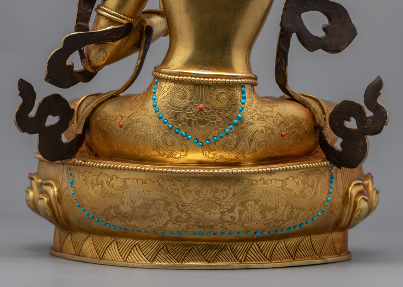 Gold Statue For Buddha Wisdom Shakti Power | Hand-Carved Buddhist Deity Sculpture