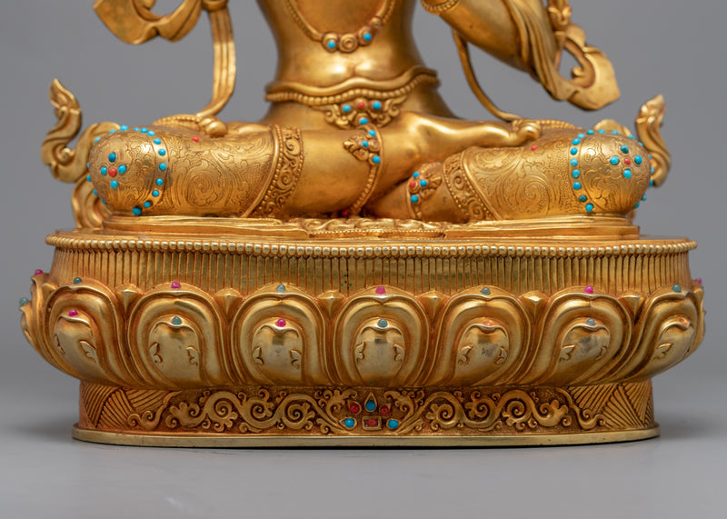 Gold Statue For Buddha Wisdom Shakti Power | Hand-Carved Buddhist Deity Sculpture