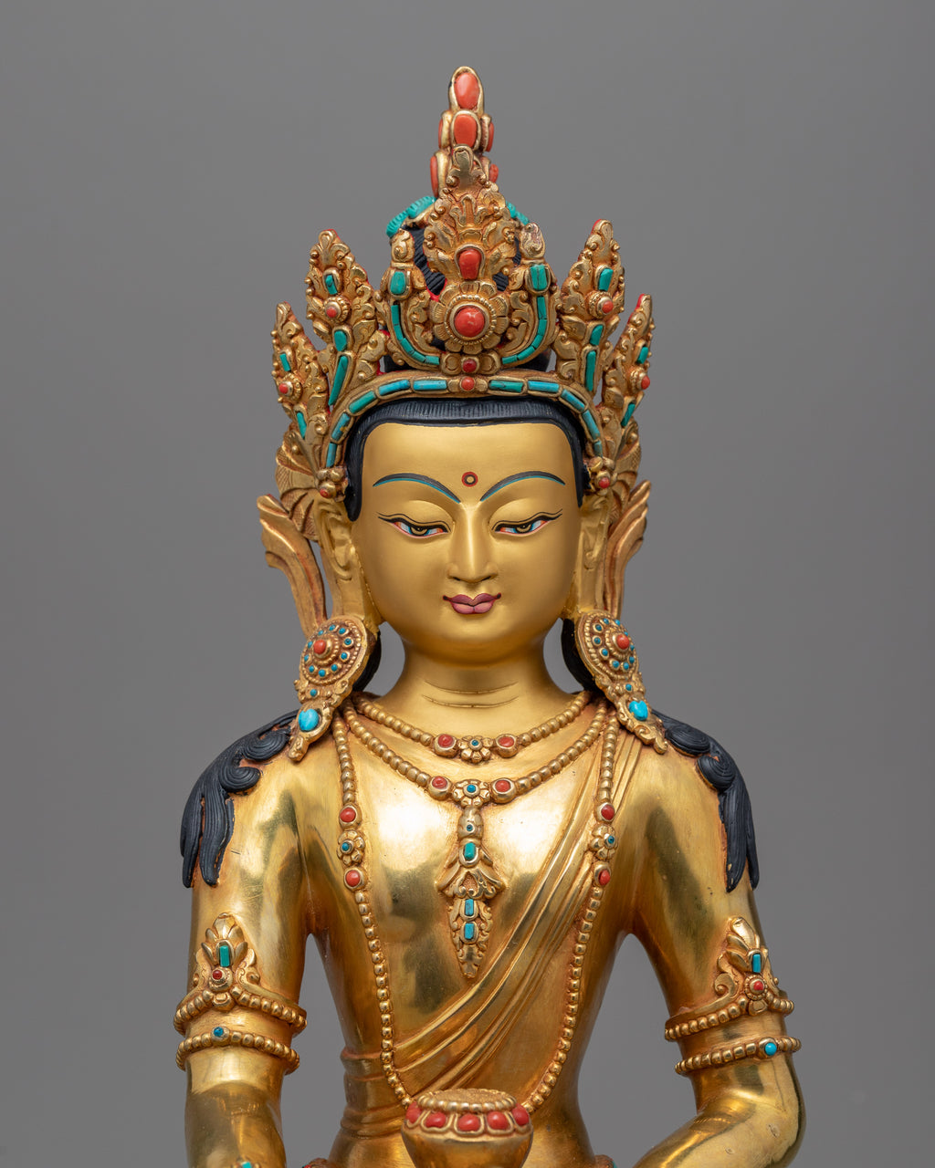 Shakyamuni Buddha Mantra Practice Statue | Gold-Gilded Himalayan Artwo