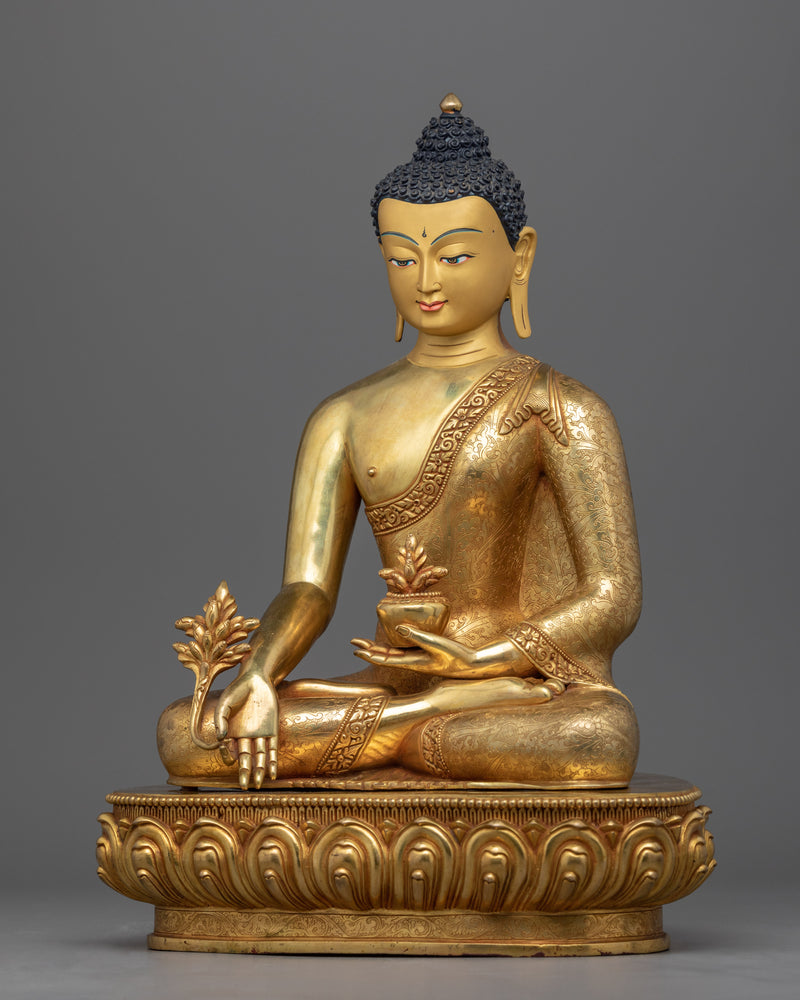 24K Gold-Gilded Blue Buddha Healing Statue | Buddhist Healing Medicine Buddha Figurine